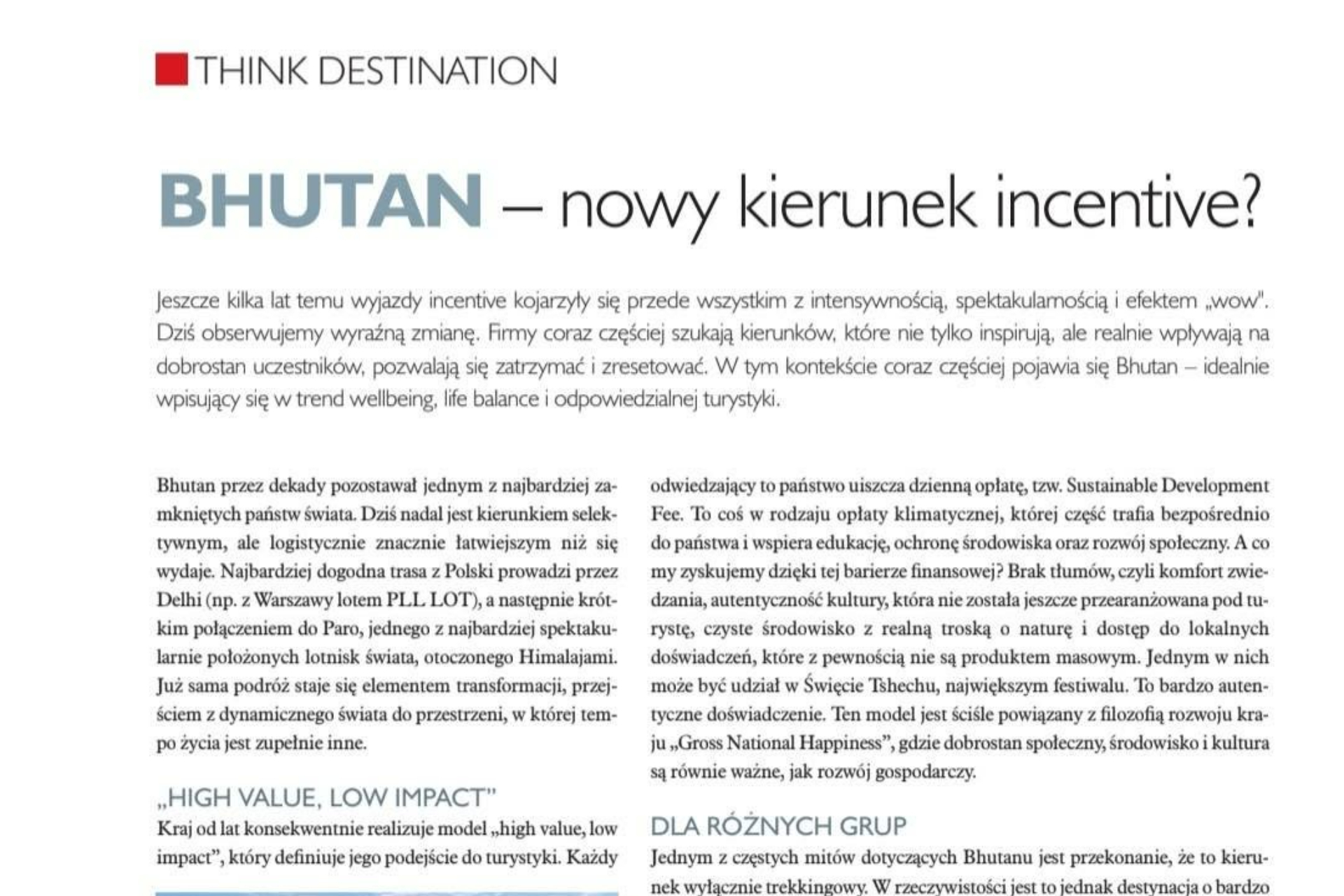 MAJKA SZURA DLA THINK MICE - BHUTAN - NOWY KIERUNEK INCENTIVE?